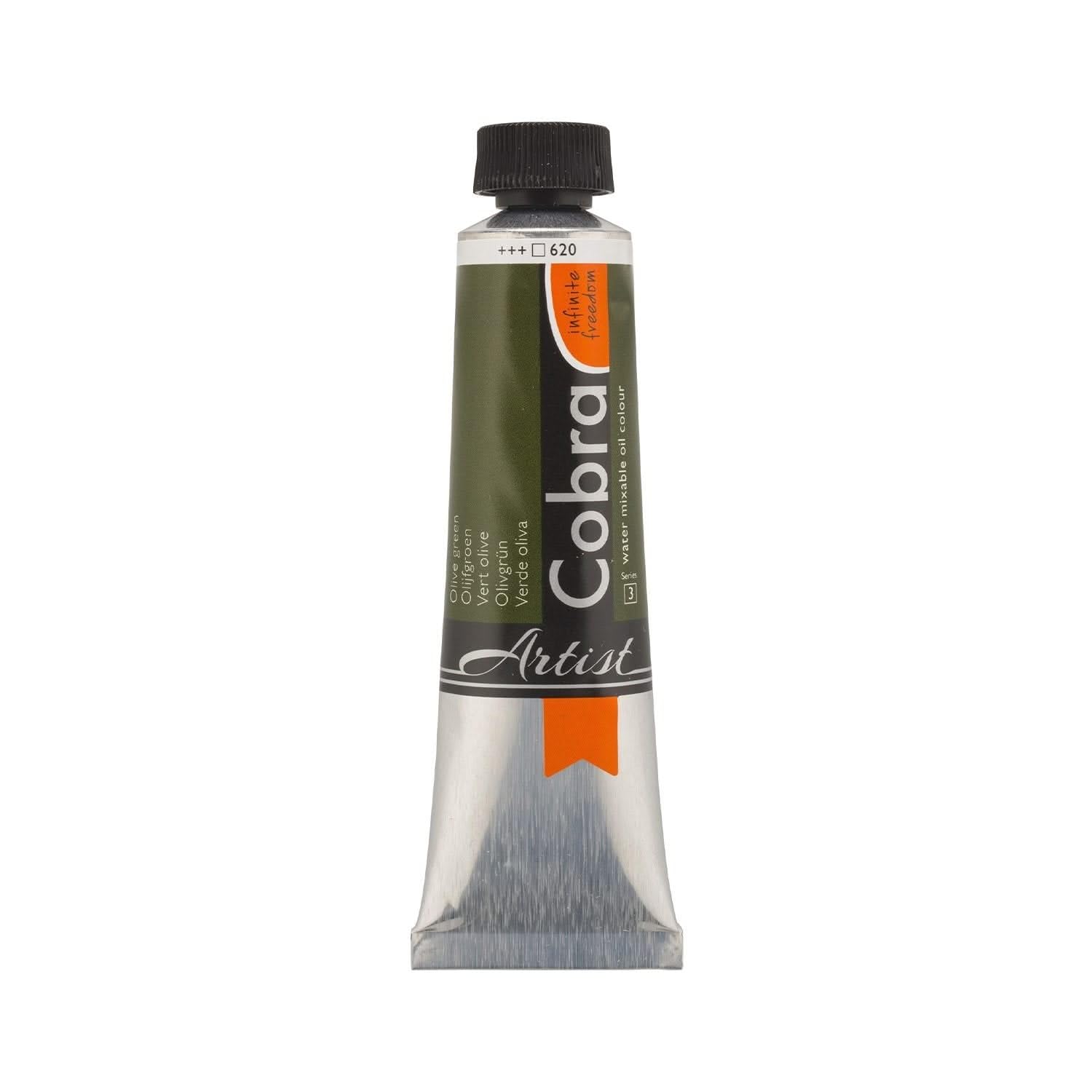 Cobra Artist Water-Mixable Oil Colour - Olive Green 620-40 ml Tube - Solvent-Free High Pigmentation - Excellent Lightfastness - High Quality Oil Paint