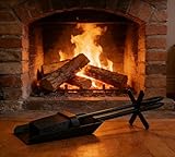 Kingson Juego de pala y cepillo para chimenea de color negro, 38 x 12,5 x 12 cm, accesorios para quemador de leña, elegante juego de compañero para el mantenimiento de la chimenea