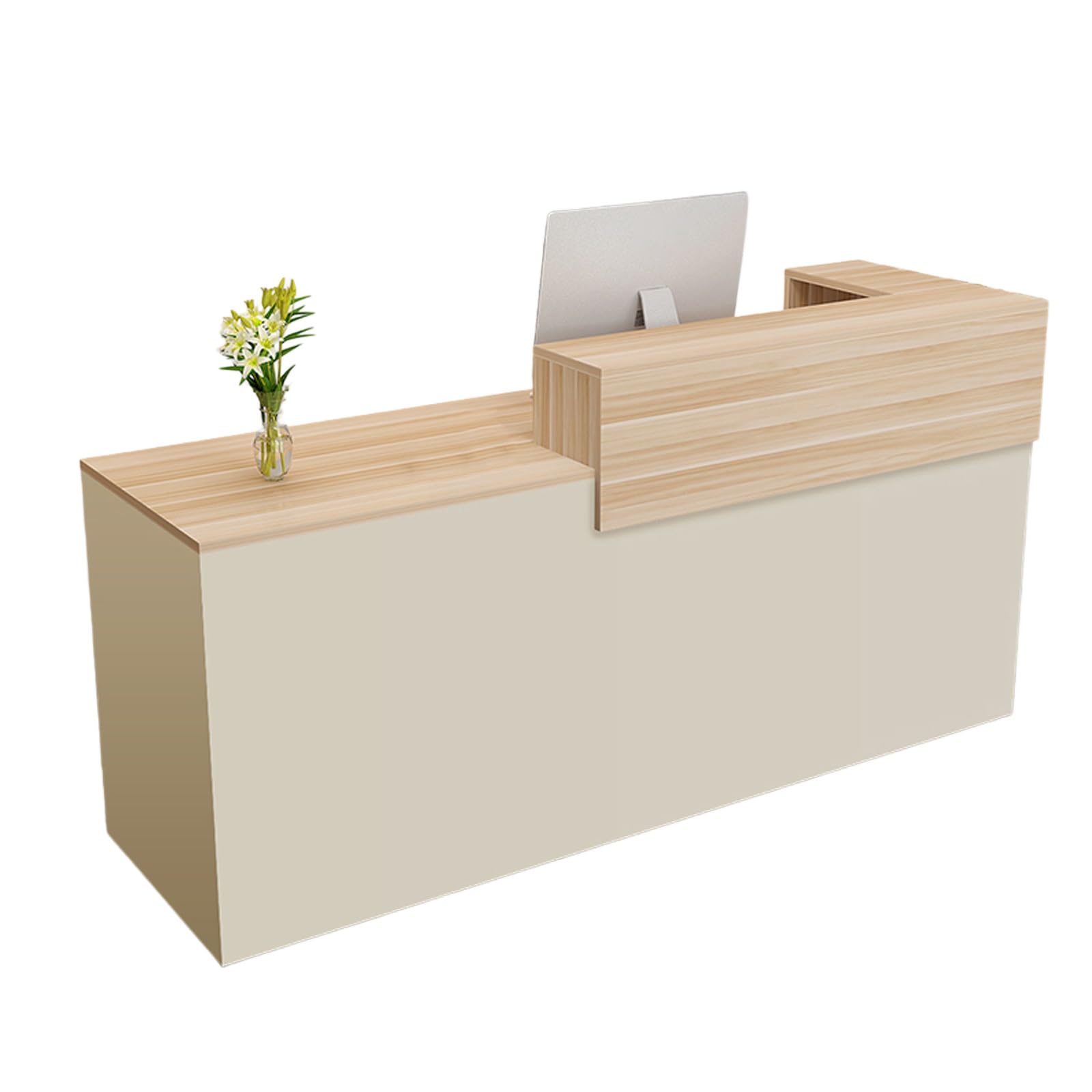 Moderno banco reception in legno con serratura e ripiano per tastiera, 200 x 60 x 100 cm, ideale per cassieri, uffici e aree di lavoro, soluzione di servizio clienti elegante e funzionale