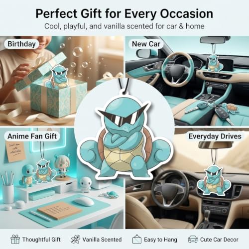 Image of 2 pieces double-sided poke turtle hanging cartoon vanilla-scented funny car air freshener Cool hanging for rearview mirror Car Interior Accessories Gifts Anime Cartoon Fans Truck SUV Home Office Decor