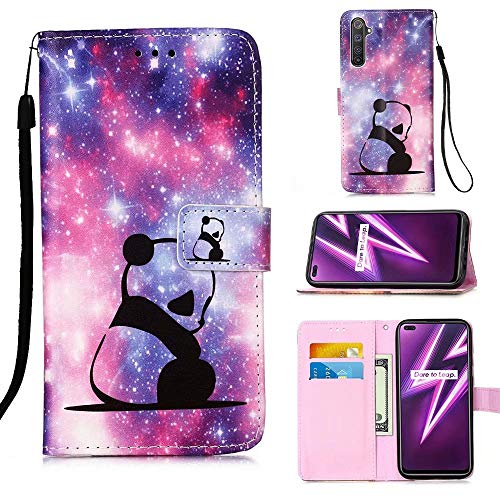 WVYMX Oppo Realme 6 Pro Wallet Case, Oppo Realme 6 Pro Case with Card Holder, PU Leather Wrist Strap Card Slots Protective Flip Cover for Oppo Realme 6 Pro Panda