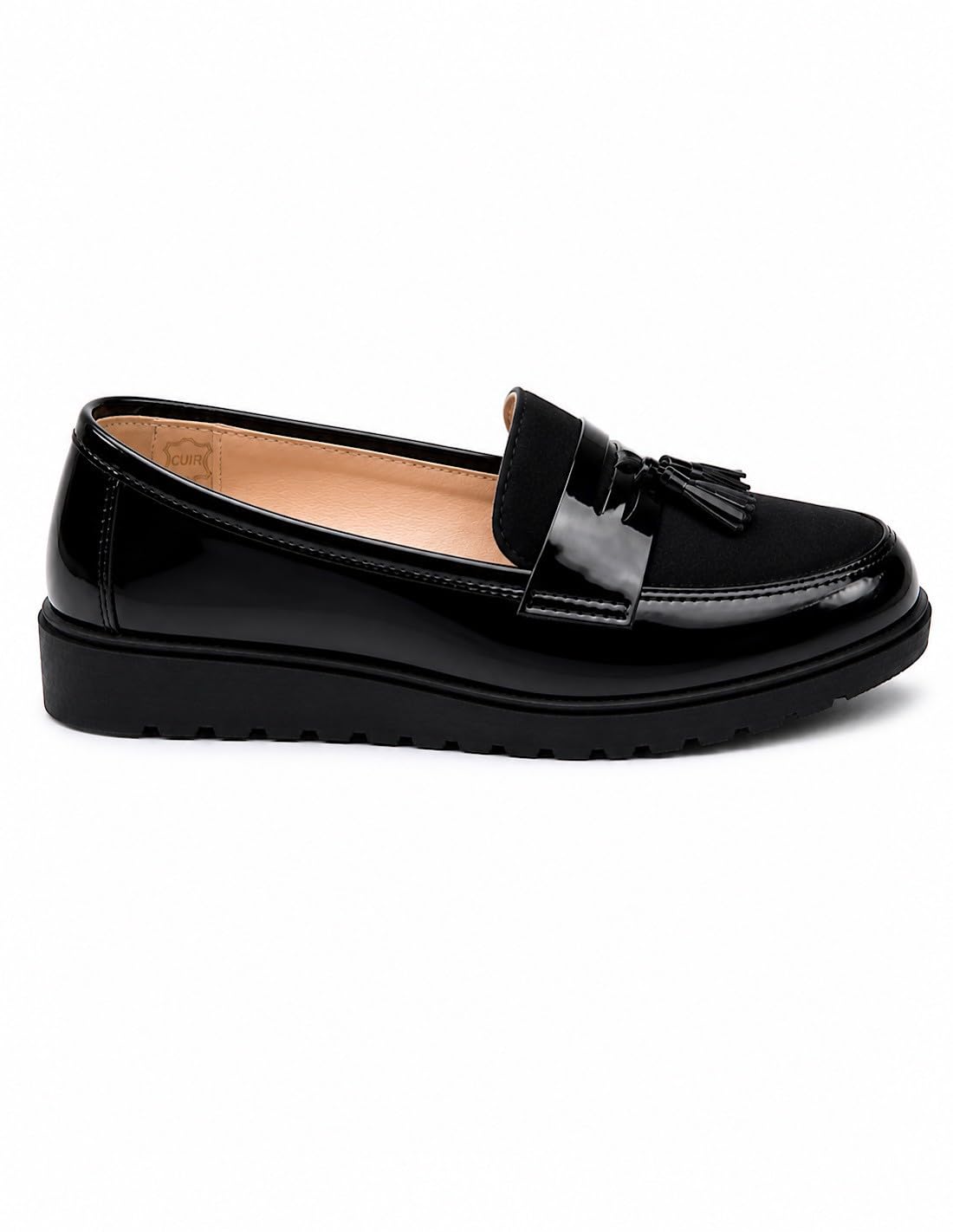 Mocassins Vernis Femme Semelle compensée Confort intérieur Cuir & Pampille