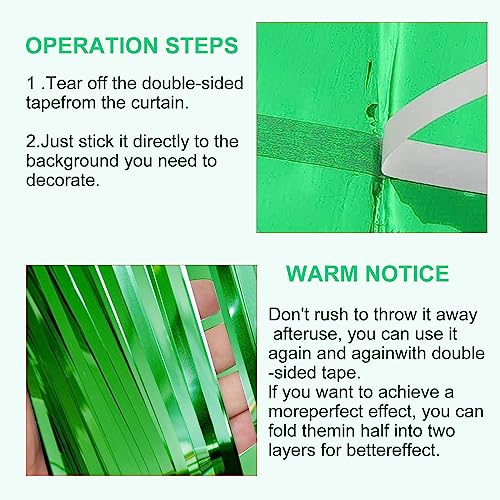 Image of 2 Pack 3.28 ft x 6.56 ft Green Tinsel Curtain Party Backdrop Decorations, Metallic Foil Fringe Backdrop Door for Halloween, Christmas, Birthday Graduation Wedding Party Streamers Photo Backdrop.