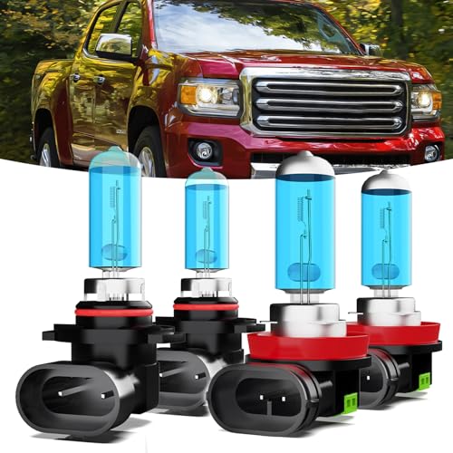 Image of Halogen Headlights Fit for GMC Canyon 2015-2020 Headlight Bulbs,9005 /HB3 /H10 High Beam + H11 /H8 /H9 Low Beam Bright Front Car Lights,Plug And Play,Pack of 4 (GMC Canyon 2015-2020)