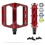 AARON Rock MTB Pedale aus Alu mit abgedichteten Industrie-Kugellager, rutschfest durch austauschbare Pins, Plattform Fahrradpedale für E-Bike, BMX, Trekking, rot