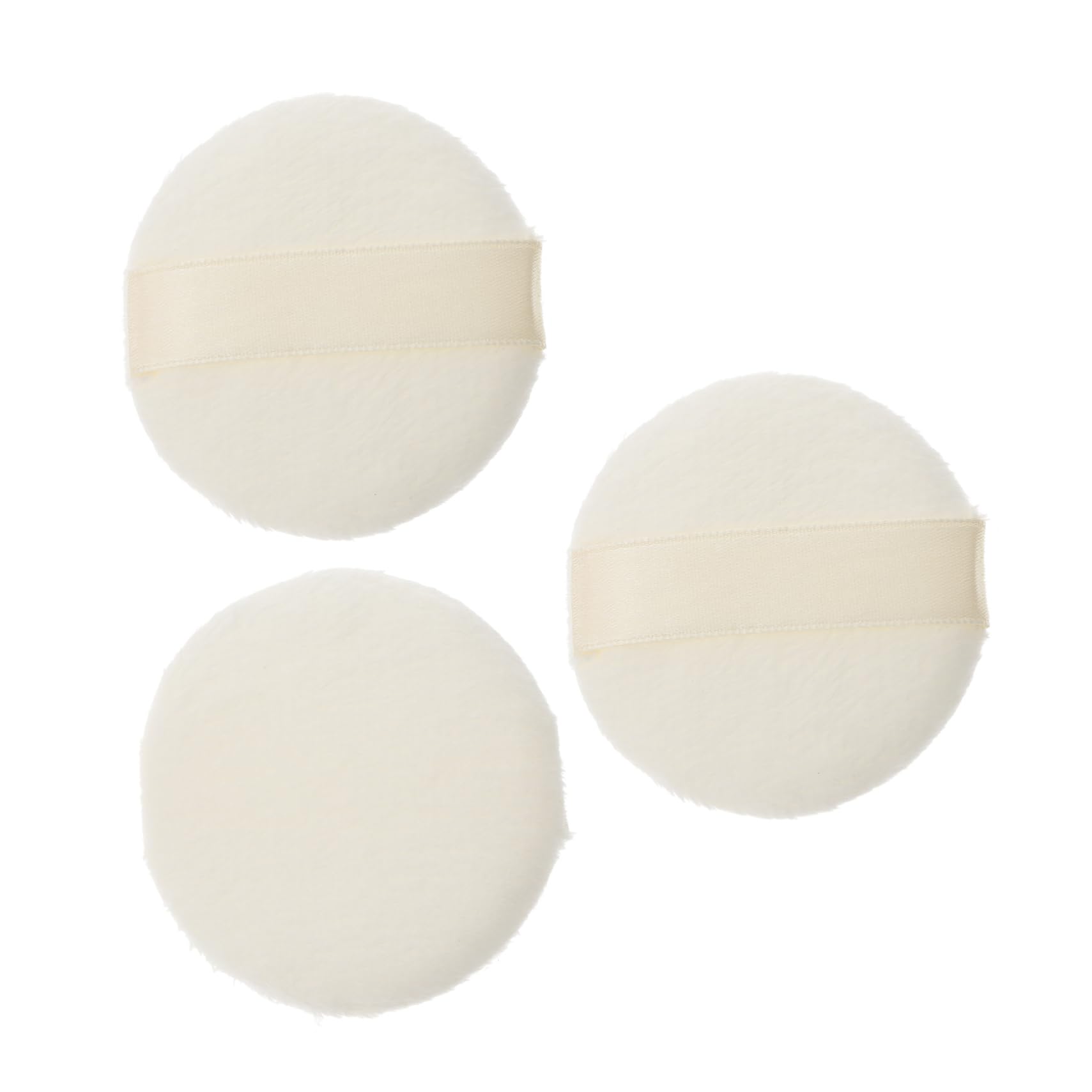 Healeved Short Plush Powder Puff 3 Pack for Face Body Satin Band for Gentle Dusting