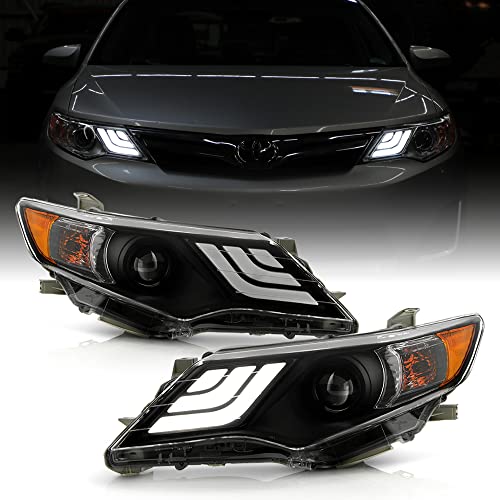 ACANII - For 2012 2013 2014 Toyota Camry Upgrade Style Black LED Tube Projector Headlights Headlamps Pair Set Left+Right