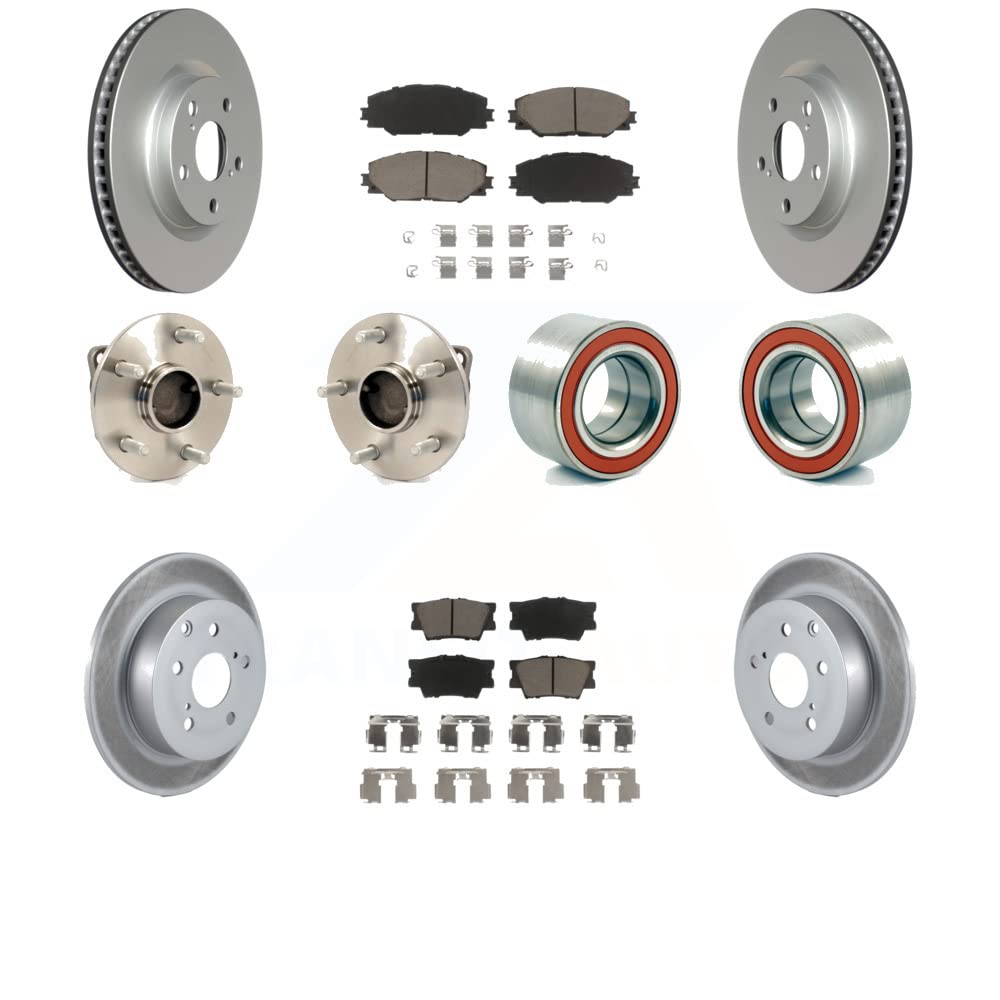 Transit Auto - Front Rear Wheel Hub Bearings Assembly Coated Disc Brake Rotors And Ceramic Pads Kit (10Pc) For 2009 Pontiac Vibe GT with FWD 2.4L With Sport Suspension KBB-118035