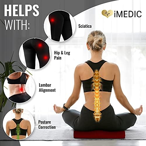 iMedic Memory Foam Wedge Cushion - Wedge Pillow - Pillow Wedge - Bed Wedge - Ideal for Back Support, Posture Correction, Pain Relief and Height Boost - Anti Slip Bottom - Wine