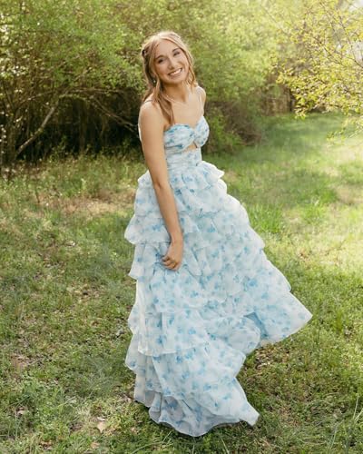 RSOETOO Floral Tiered Prom Dresses 2025 Long Flower Embroidery Fairy Dress Corset Formal Evening Party Gown RO2483