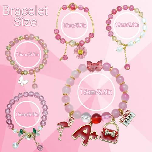 5PCS Beaded Charm Bracelets for Girls Flamingo Dainty Kawaii Crystal Beads Bracelets Set for Teens Girls Adjustable Stretch Bracelet Birthday Graduation Gift For Daughter Niece Granddaughter3