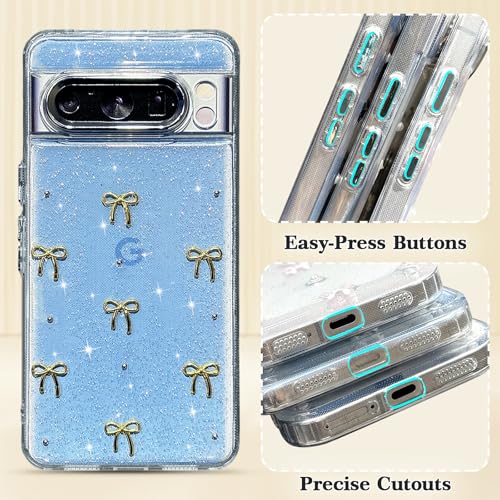 Coque Google Pixel 8 Pro EYZUTAK transparente avec nœud papillon doré imprimé 3D