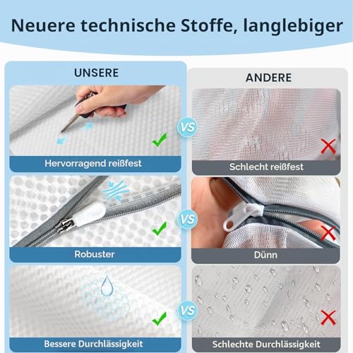 3 Premium-Wäschesäcke mit Wabenstruktur für Feinwäsche mit Reißverschluss, Reiseaufbewahrung, Organisationsbeutel, Kleidung, Waschbeutel für Unterwäsche, Dessous, klein 30x40cm (3S, weiß) – Bild 4