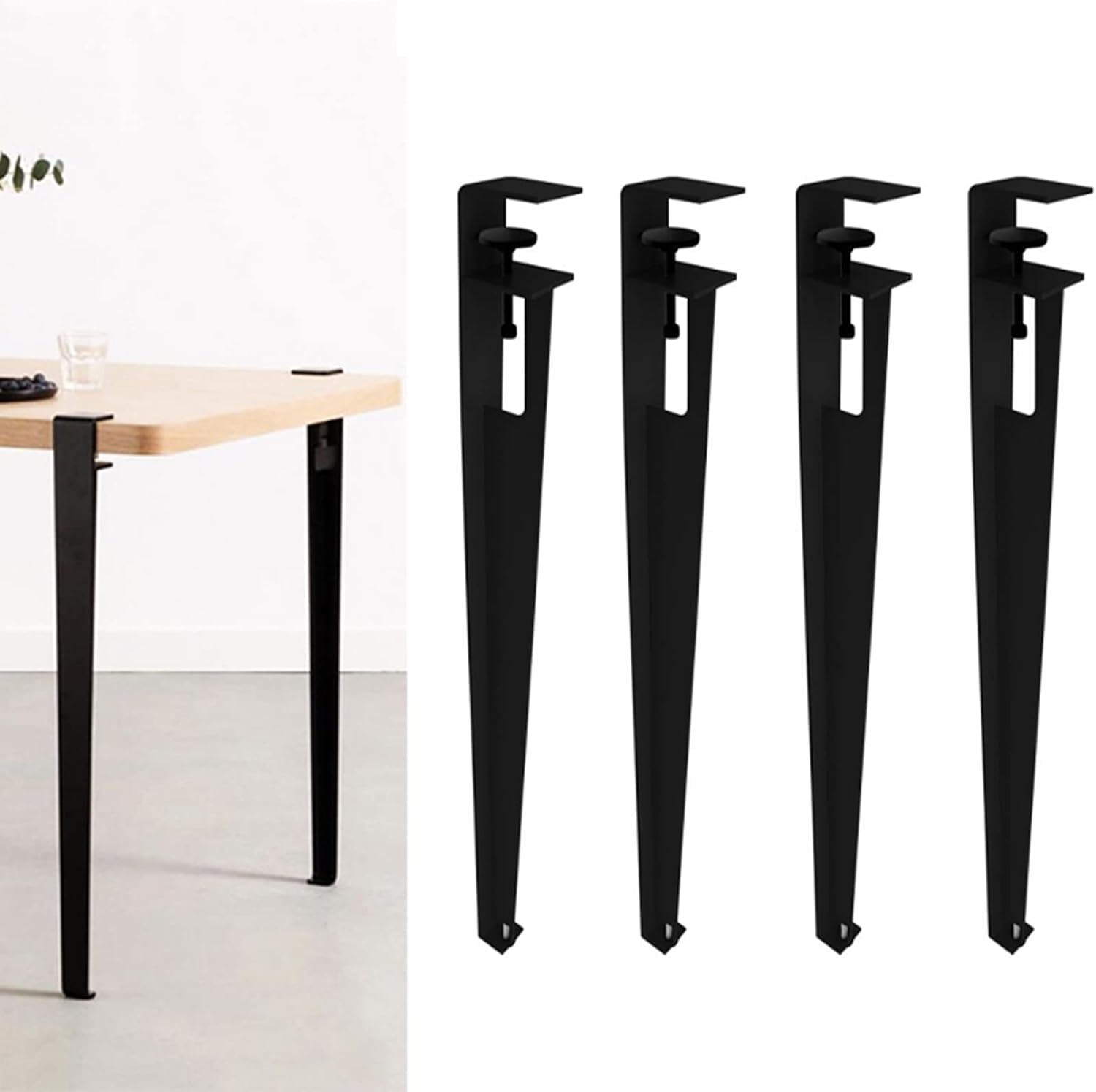 Adjustable Metal Table Legs - 4pcs F-shape Iron Clamp Feet For Coffee/dining Tables, No-punch Diy Bar Support With Adjustable Height Black 76cm(30in)