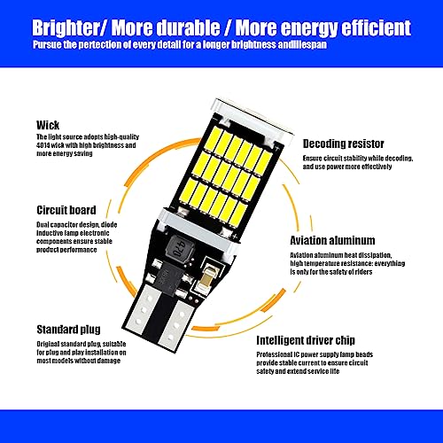 Gunhunt 2 Pcs Car Led Brake Lights, T15 Led Car Bulbs 4014 45Smd Chipsets, Error Free Led Bulb Backup Light Bulbs, Brake Light For Most Cars Trucks Rvs (White) #TOP6