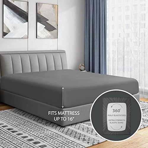 Cathay Home Essentials Ultra Soft Hypoallergenic Wrinkle Resistant Double Brushed Microfiber Bedding Sheet Set, Gray, Queen #TOP4
