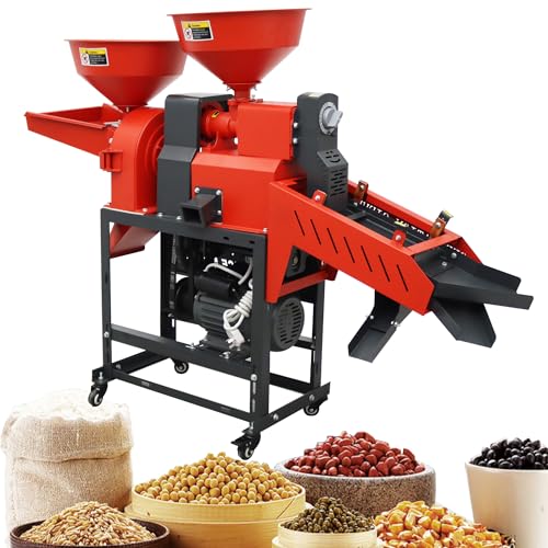 HQHAOTWU Rice Milling Machine With Vibrating Screen Electric Grain Mill Peeling Millet Corn Husking Miller Wheat Sheller for Farm 130-170 KG/H 220V
