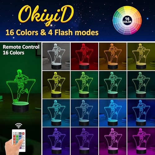 Image of OkiyiD Running Gifts for Men Boys Runners, Male Running 3D Night Light Illusion Lamp with 16 Colors Remote Controller, Boys Birthday Xmas Competition Gifts for Track and Field Athlete Bedroom Decor