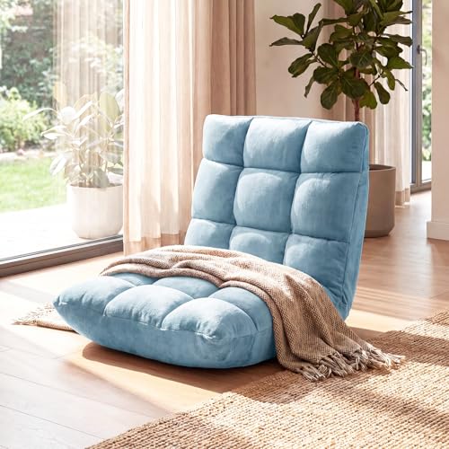 Image of COSTWAY Floor Chair, Video Gaming Chairs with Back Support, Adjustable 14-Position, Alloy Steel Frame, Soft Coral Fleece, Lazy Sofa Lounge for Reading Living Room Recliner for Adults Kids (Mint Blue)