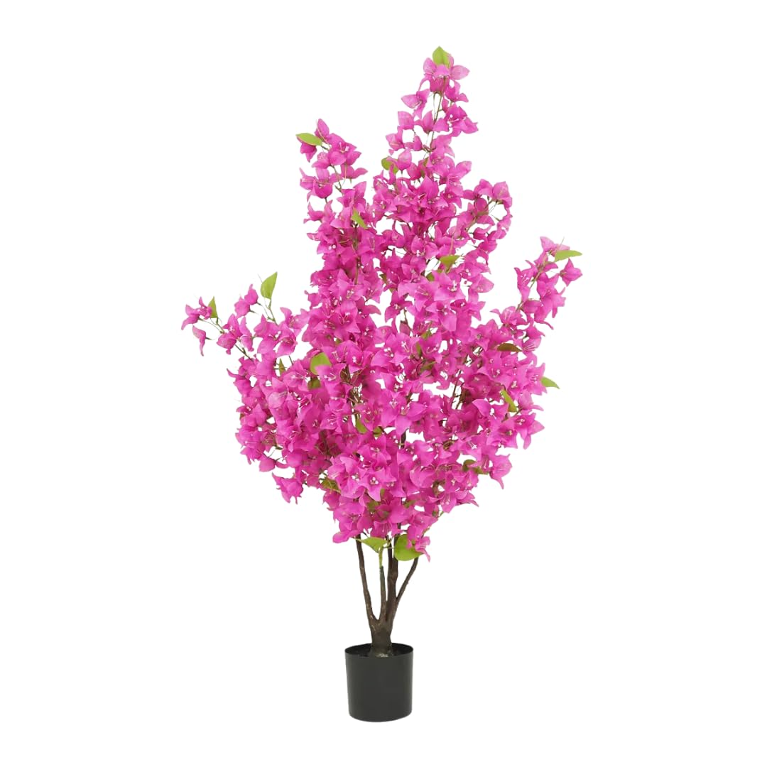 Ligne Déco - Bougainvillier Artificiel Fuchsia 120cm | Plante Artificielle Pot Noir Intérieur Imitation Terre | Decoration Maison Élégante et Réaliste | Fausse Plante Bougainvillier Interieur