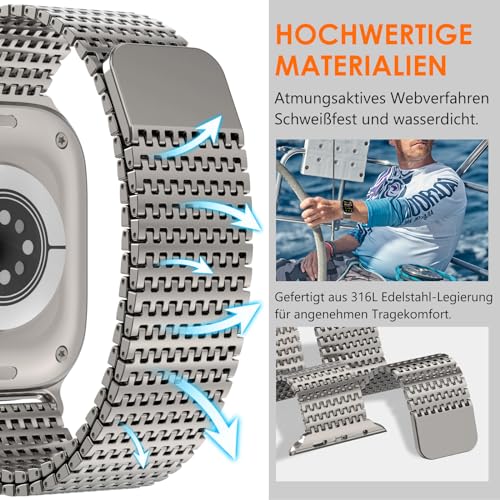 Fullife Milanese Loop Stainless Steel Compatible with Apple Watch Straps 49mm 46mm 45mm 44mm 42mm(Series 3 2 1),Metal Magnetic Strap for iWatch Ultra2/Ultra,Series 10 9 8 7 6 SE 5 4 3 2 1,Titanium - Image 4