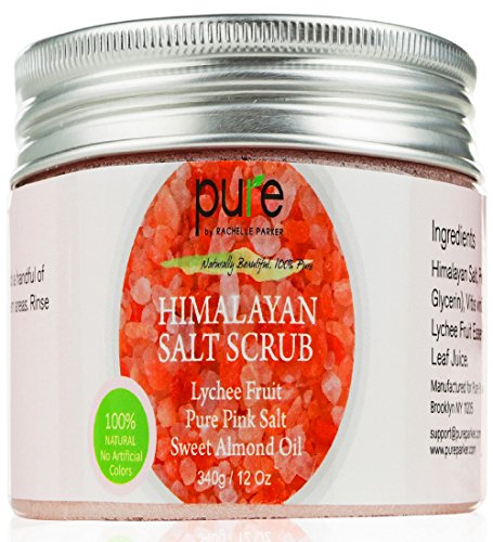 Pink Himalayan Salt Scrub with Lychee Essential Oil from Pure, All Natural Salt Scrub to Exfoliate & Moisturize Skin, 12 oz Natural Body Scrub & Face Scrub
