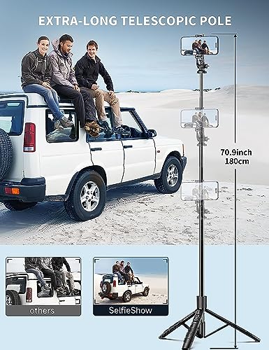 Image of 68-Inch Extra-Long Selfie Stick Tripod with Wireless Bluetooth Remote, 360 Rotation, Reinforced Stand, Extendable Phone Holder for iPhone 13 /14 /15 /16 Pro, Samsung, GoPro, Vlogging & YouTube