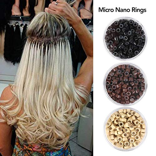 Beauty On Line 200Pcs Beads Silicone Aluminium Micro Nano Rings 3mm Lined For I Tip/Nano Hair Extensions Tool Beads (Blonde)