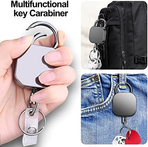 HOOMIL Retractable Keychain, 2-Pack Heavy Duty Metal Retractable Keyring with ID Badge Holder and Extending Steel Lanyard Reel for Teachers, Office Workers, Nurses and Climbers