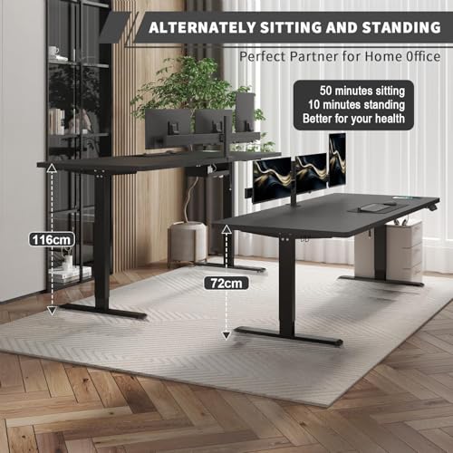 JUMMICO Höhenverstellbarer Schreibtisch 160 x 80 cm mit Kabelwanne, Höhenverstellbar Elektrisch Stehpult mit USB-Buchse, Computertisch, Ergonomischer Steh-Sitz Tisch, Bürotisch, Schwarz – Bild 4