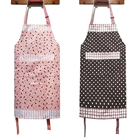 DDJYP 2 Pack Women Flower Aprons with pockets, Adjustable Floral Dot Cotton Apron Waitress Chef Apron Women Kitchen Apron for Kitchen, Cooking, BBQ & Grill Cover