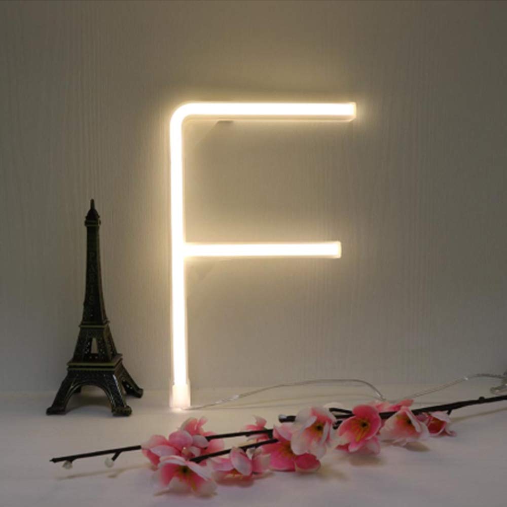 LED Warm White Neon Letters Sign Night Lamps Light up Alphabet Neon Signs Battery/USB Operated Wall Decorative Lights for Wedding Birthday Party Christmas Anniversary Home Bar Club Decoration(F)
