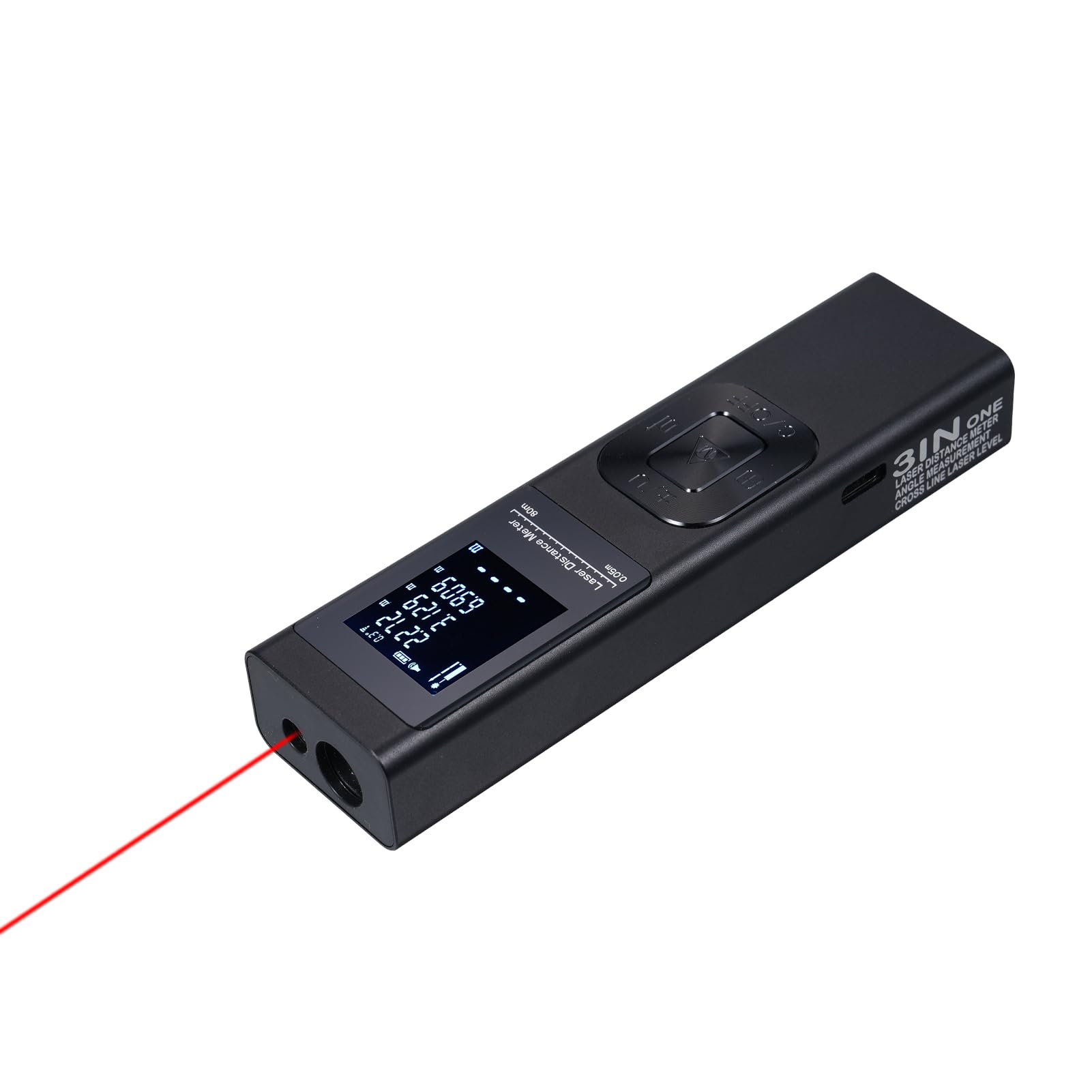 Medidor de Distancia láser 3 en 1 Medida de ángulo Nivel láser de línea Cruzada Sensor de ángulo eléctrico con Pantalla LCD retroiluminada Distancia Área Volumen Medida pitagórica (80M)