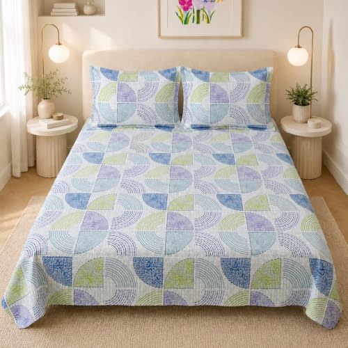 Image of LANE LINEN Symphony 100% Cotton 144TC Double Bedsheet Set, 3 Piece, Printed