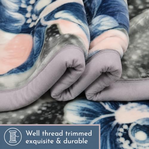 Image of Signature Special Limited Edition Super Soft Double Layered Blanket - 1100 GSM Winter Luxury - Reversible, Ultra Warm & Plush - King & Single Bed (Midnight Bloom, Double)