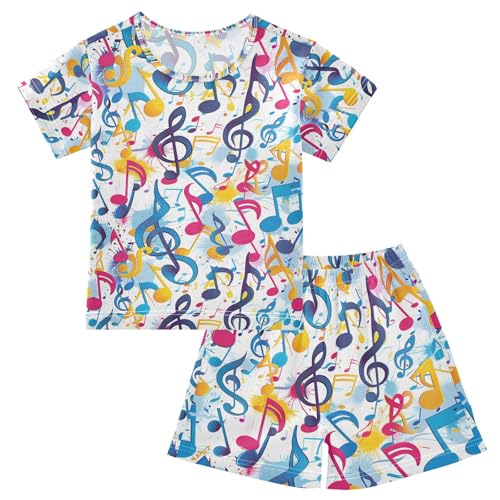 ALAZA Colorful Music Notes Dancing Pajamas Set Short Sleeve Cotton Sleepwear Summer Pjs 2 Piece 5-14Y