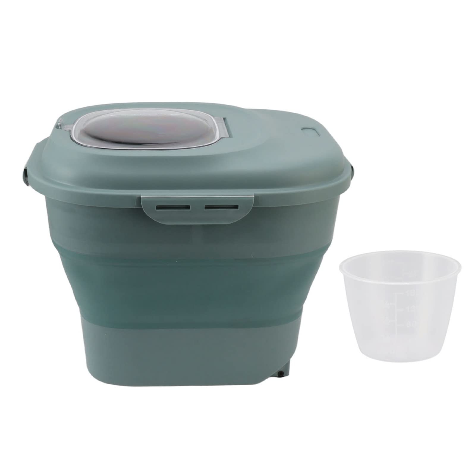 Contenedor de Almacenamiento de Contenedores de Almacenamiento de Alimentos con de Alimentos Plegable con Taza para Medir la Ruleta (Verde)