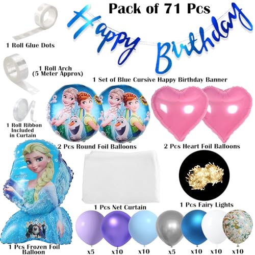 Image of Rozi Decoration Happy Birthday Decoration Frozen Theme Set of 71 Pcs Frozen Birthday Decoration Items for Girl | Elsa Theme Birthday Parties Decorations | Princess Birthday Decoration