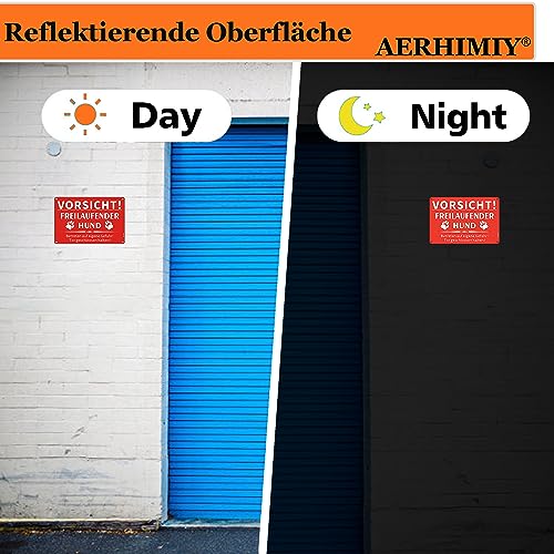 Vorsicht Hund Schild Aluminium Reflektierend 20×30cm, Freilaufender Hund Schild Metall, UV-Schutz, Wasserfest, Mit Bohrlöcher, Rot