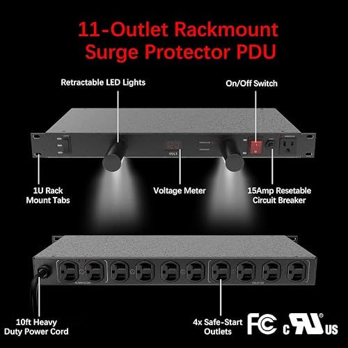 Clear Power 11-Outlet 2160J Rackmount Surge Protector Pdu W/Led Lights & 10Ft Cord, Cppdu511 #TOP5