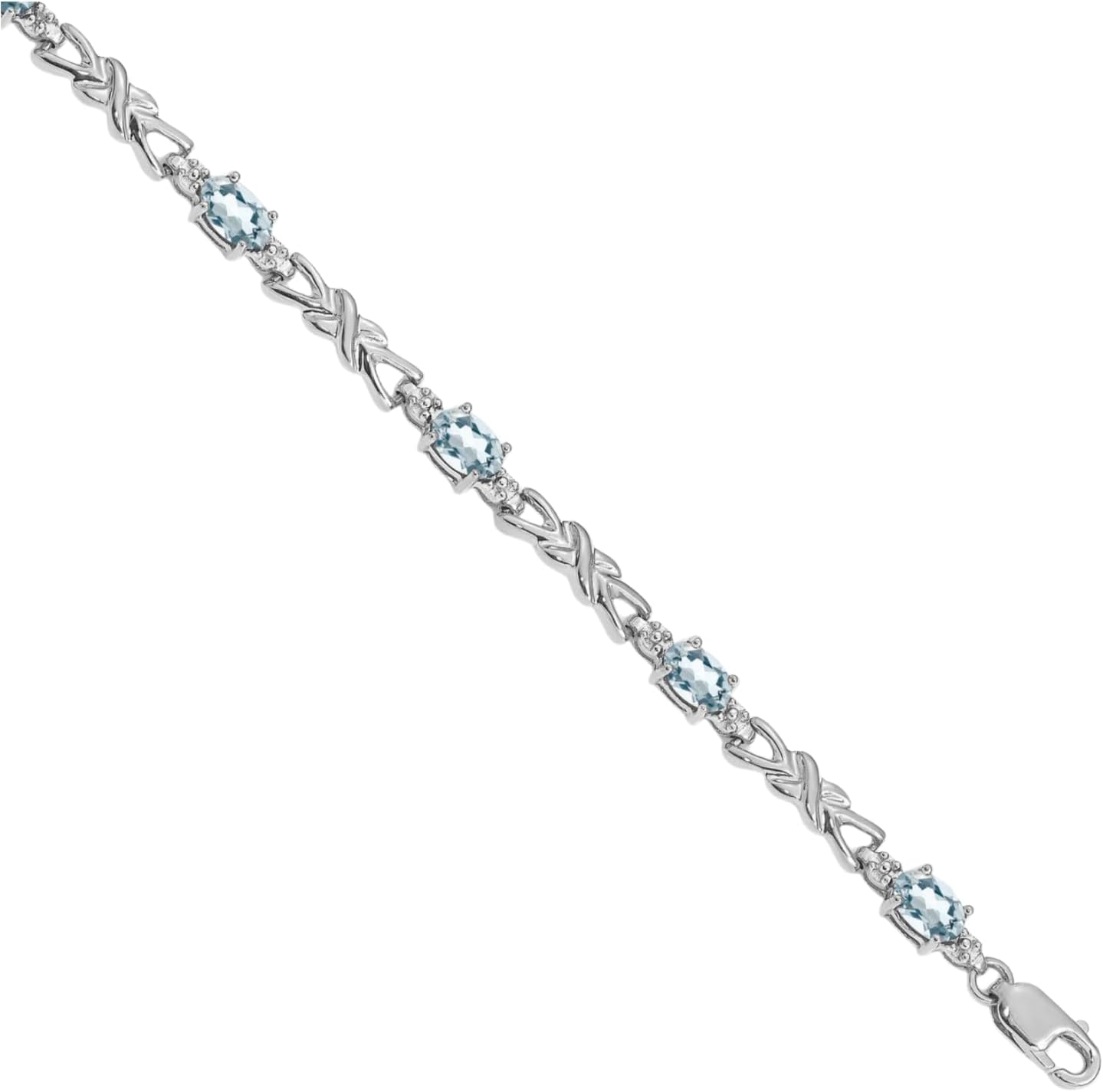 IceCarats 14K Solid White Gold 1.89 carat Blue Aquamarine Diamond Accent Tennis Bracelet 7.25 inch Oval Cut, Natural, Prong Set For Her