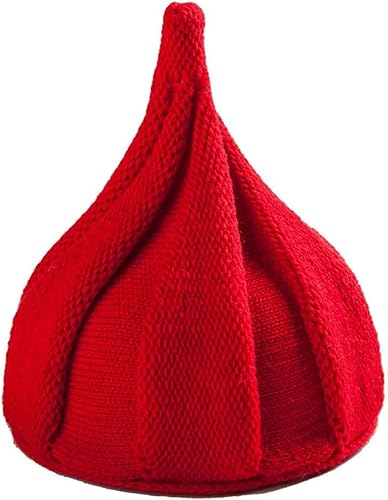 とんがり ニット帽 可愛い キッズ 帽子 キャップ どんぐり ハット 伸縮性 女の子 男の子 用 とんがり帽子 冬用 赤ちゃん ねじり帽 レッド
