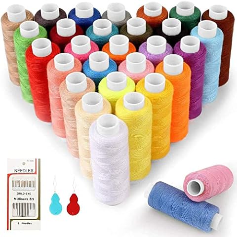 SOLEDI Nähgarn set für Nähmaschine 30 Farben - Overlock Garn 230 Meter (250 Yard)/Rollen - Faden 100% 240g Polyester Mit 16 Nadeln und 2 Nadel Einfädler Nähset Cover
