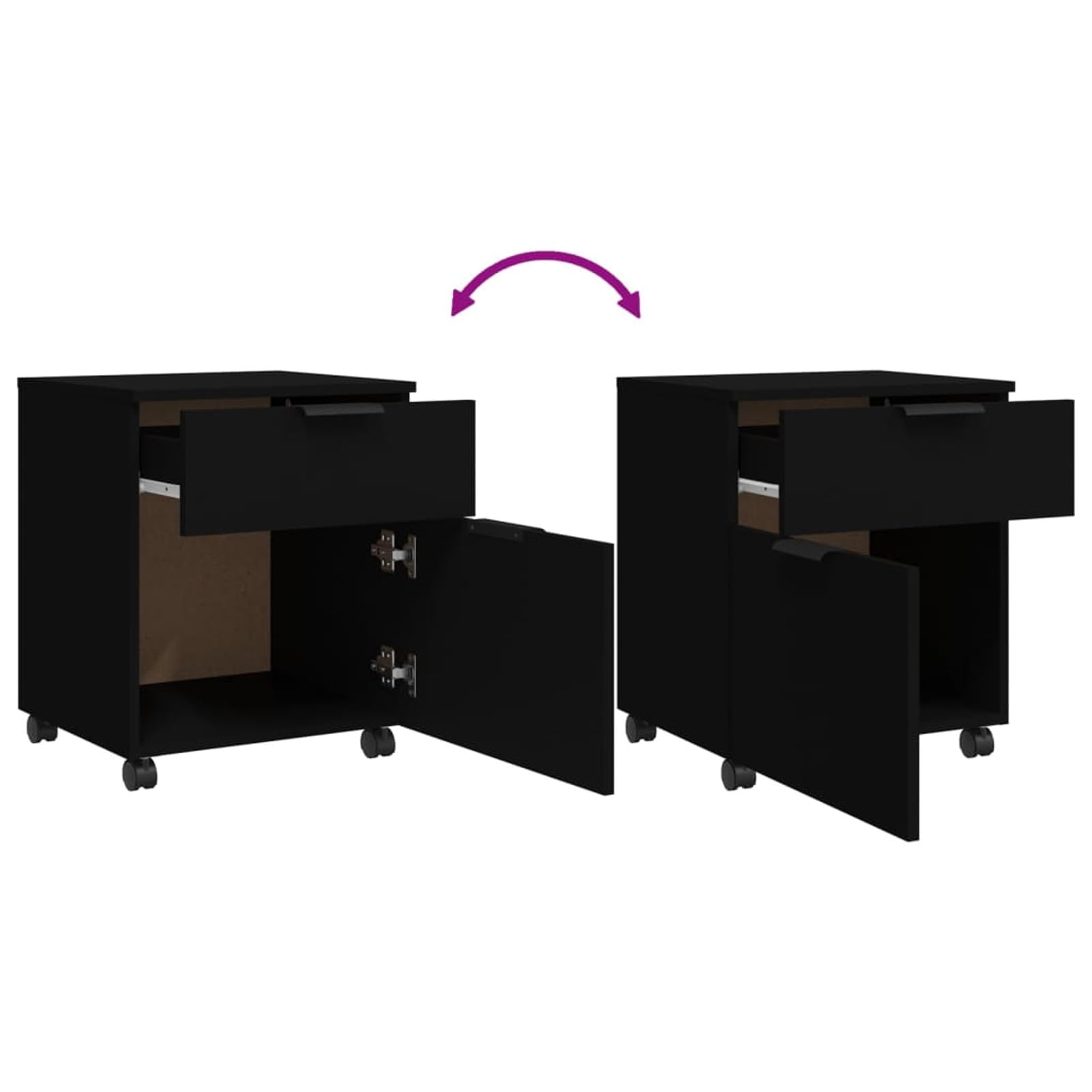 Schedario con Ruote Nero 45x38x54 cm in Legno Multistrato,Cassettiera, Mobiletto da Ufficio con Serratura,Regolabile per Cartelle Sospese, Superficie Testurizzata, per Ufficio, Studio