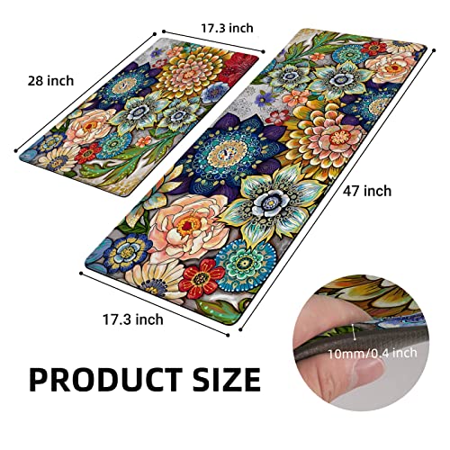 Tubeamin Colorful Boho Floral Kitchen Rugs Mats For Floor Bohemian Vintage Flower Kitchen Rug Anti Fatigue Non Slip Cushioned Comfort Standing Mat thumb #1
