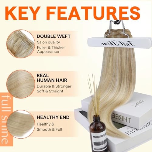 Image of Full Shine Human Hair Weft Hair Extensions For Women, Sew In Extensions | 12 Inch 80G, Color Caramel Blonde Mix Platinum Blonde, Sew In Human Hair, Remy Straight Weft, Daily Wear For Women