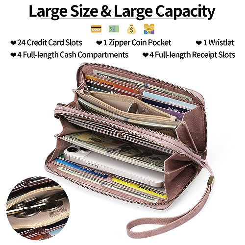 GAEKEAO Wallet for Women Clutch RFID Blocking Wristlet Leather Purse Large Capacity Credit Card Holder with Grip Hand Strap2