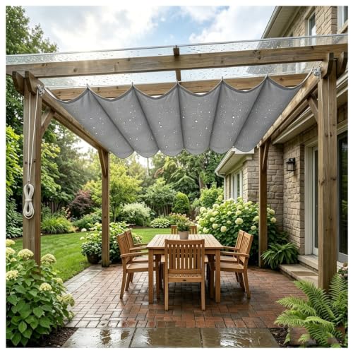 Voile d'ombrage rétractable avec cordes, pergola vague imperméable jardin