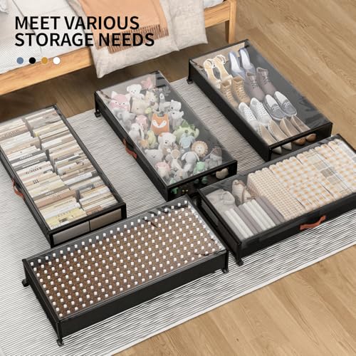 Image of Under Bed Storage Containers with Wheels Large Underbed Shoes Blankets Clothes Toy Storage Drawers for College Dorms Bedrooms Nursery Rooms Organization (Black 2 Pack, 7.5in height(36 inchx16.6 inchx7.48 inch))