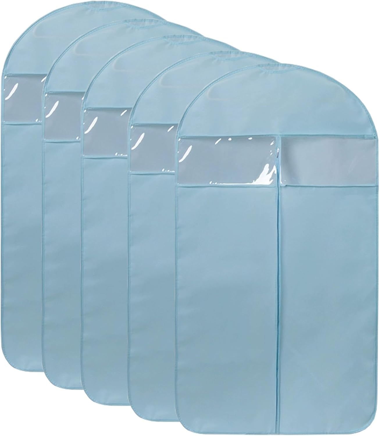 5 Pack Non-Woven Suit Cover Bags For Hanging Clothes, Garment Storage Bags With Transparent Window, Breathable Closet(Blue,60 * 90cm)